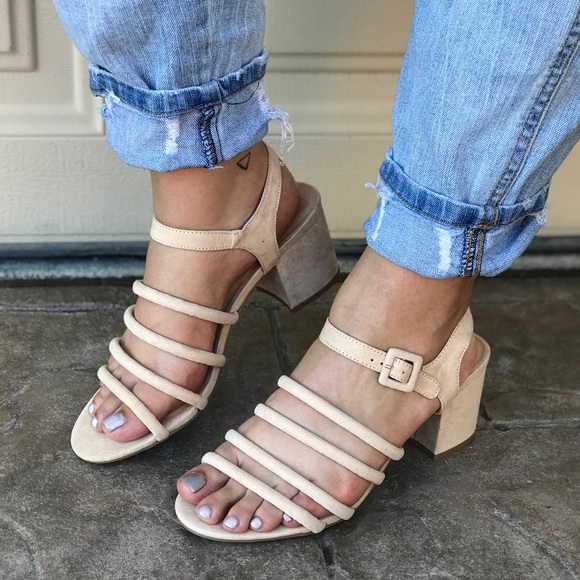 Nude Strappy Gladiator Block Heel Sandal Bootie - Picture 2 of 5